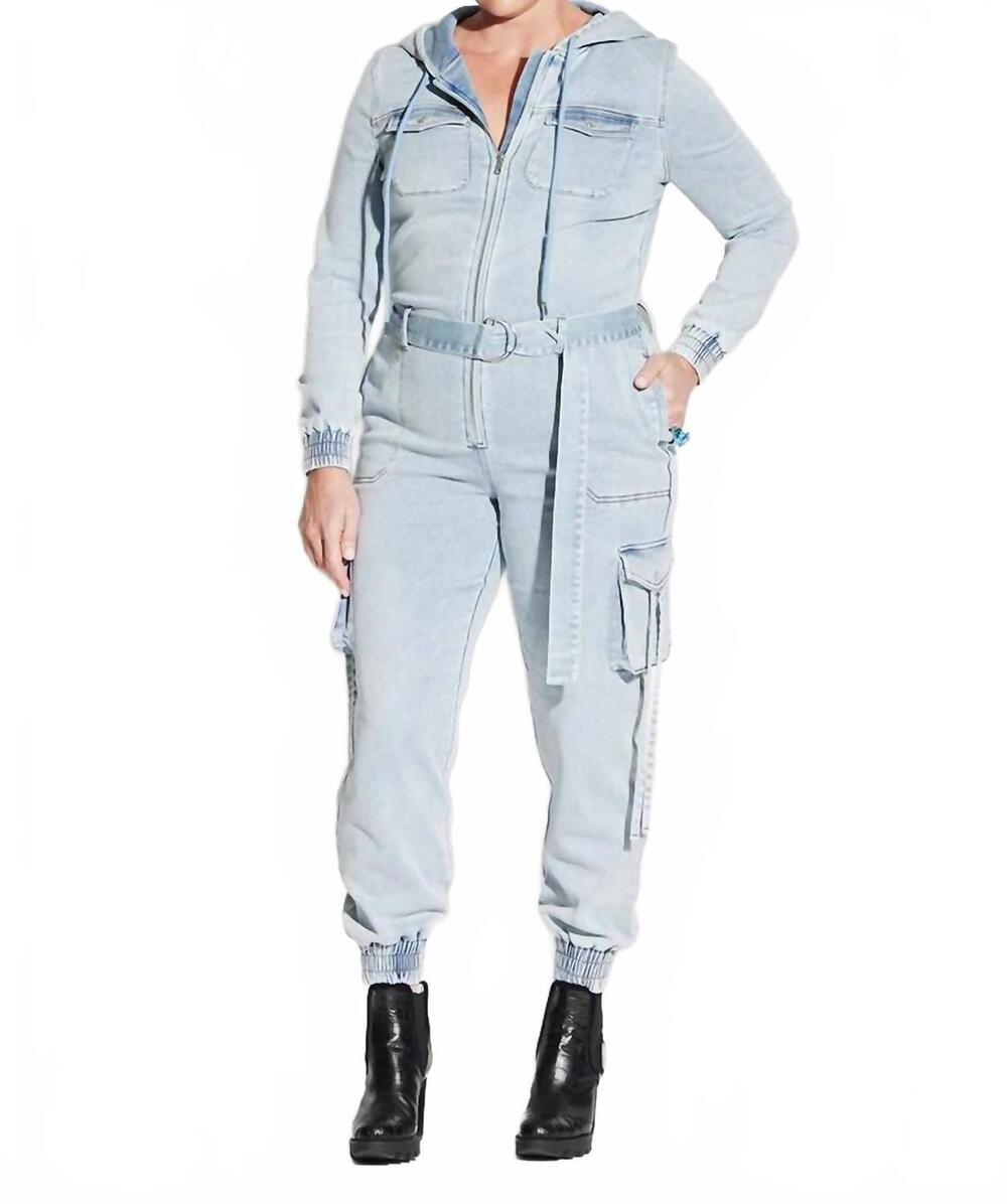 NEW CIRCULAR PATH terry denim jumpsuit in ice blue